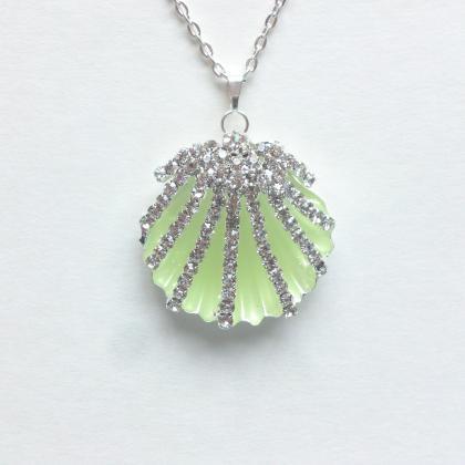 Green Glow Necklace - Seashell Glowing Pendant -..